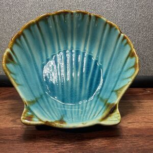 Beautiful Open Shell Bowl - Aqua Blue, Brown Drip Glaze